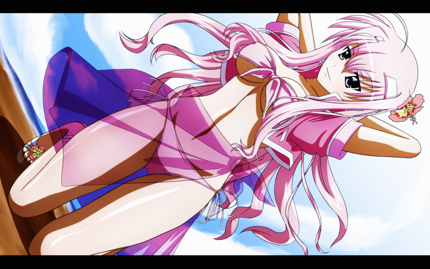 1girl, bikini, flower, hair_flower, hair_ornament, highres, jacket, kyrie_florian