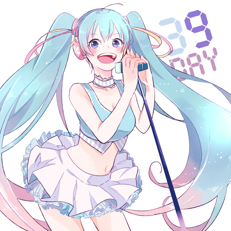 1girl, 39, aqua_hair, blue_eyes, hatsune_miku, headphones, long_hair, makoto0820