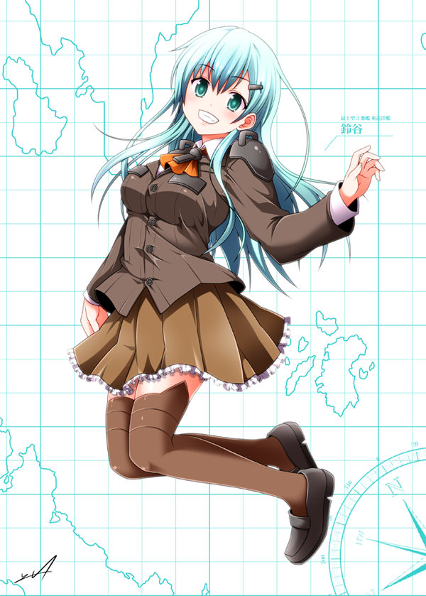 1girl, aqua_eyes, aqua_hair, blazer, blush, breasts, brown_hair, brown_legwear