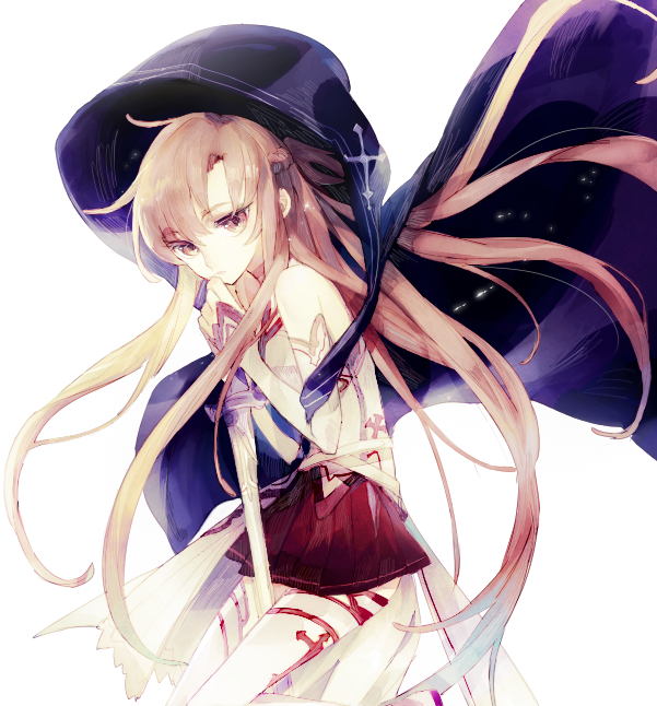 1girl, asuna_(sao), brown_eyes, brown_hair, detached_sleeves, hoodie, long_hair, sword
