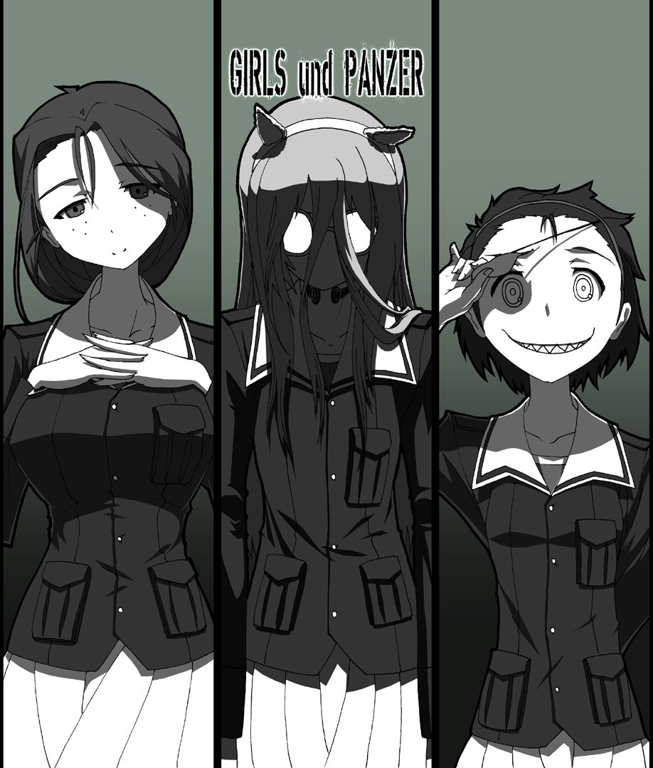 animal_ears, cat_ears, copyright_name, eyepatch, eyepatch_lift, fake_animal_ears, girls_und_panzer, glasses