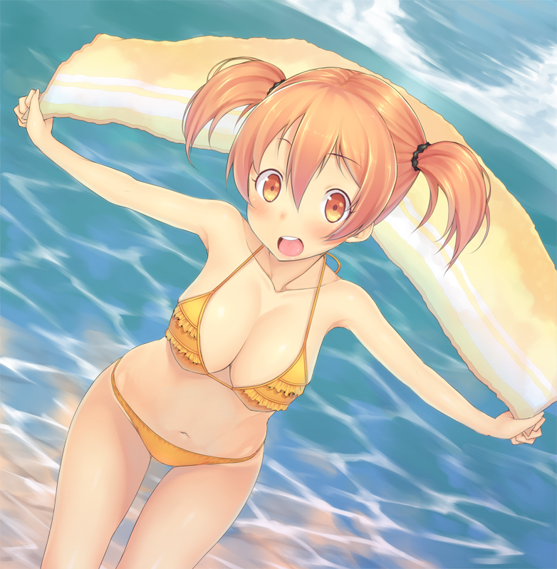1girl, bikini, blush, breasts, hataraku_maou-sama!, kabocha_head, large_breasts, navel