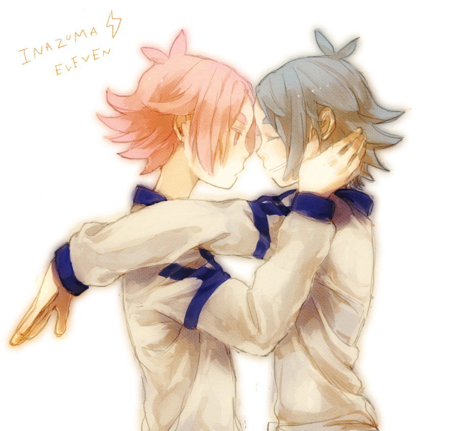 2boys, blue_hair, brothers, copyright_name, fubuki_atsuya, fubuki_shirou, hakuren, hand_on_another's_face