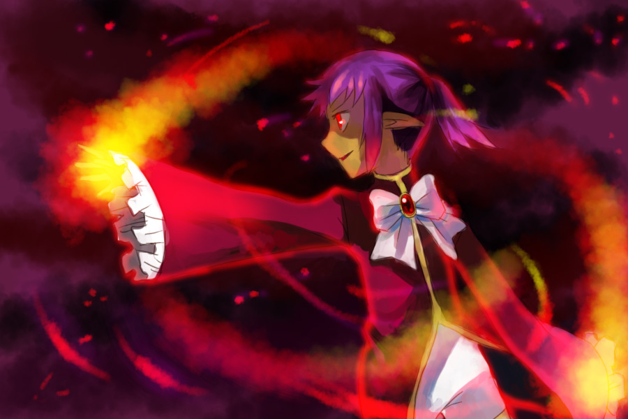androgynous, ascot, bow, dark_skin, fire, looking_away, magic, pixiv_fantasia