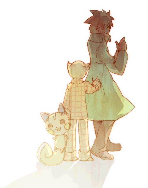 1boy, character_request, child, clothes_grab, coat, looking_back, pachirisu, pajamas