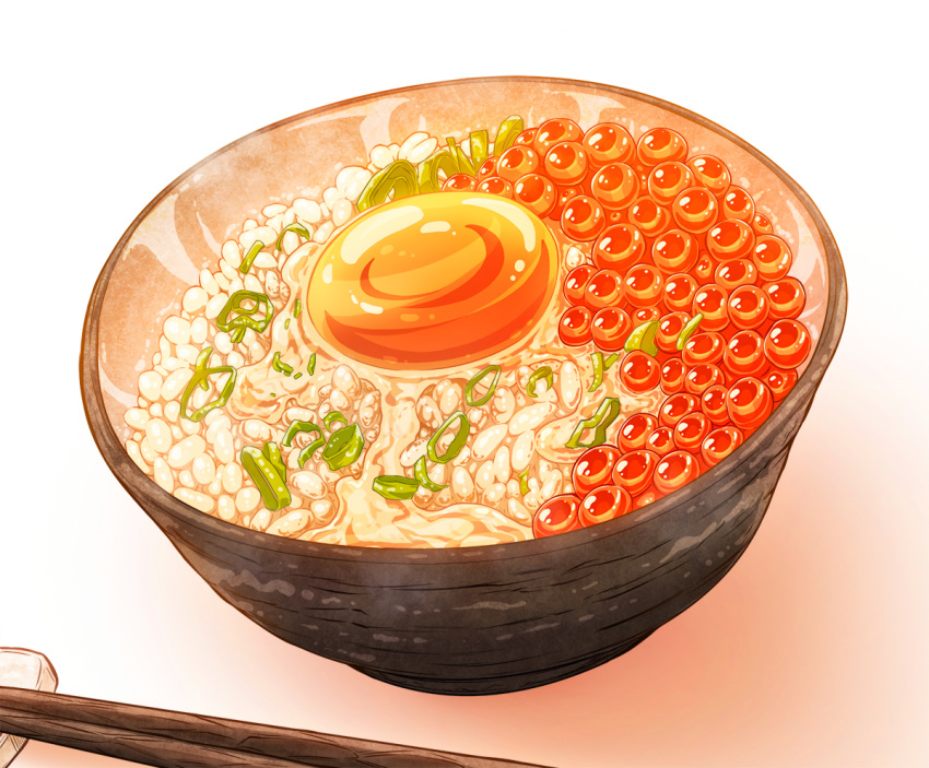 bowl, chopsticks, egg, food, imizu_(nitro_unknown), no_humans, rice, roe