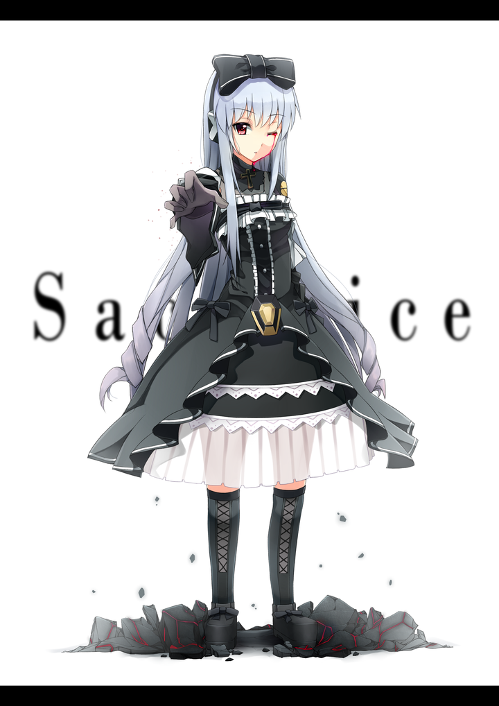 bleeding, blood, bow, cosmic_break, dress, hair_bow, ivis, reaching_out