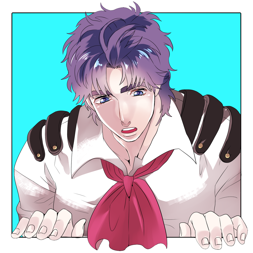 1boy, blue_eyes, blue_hair, jojo_no_kimyou_na_bouken, jonathan_joestar, kyykttk, looking_down, solo