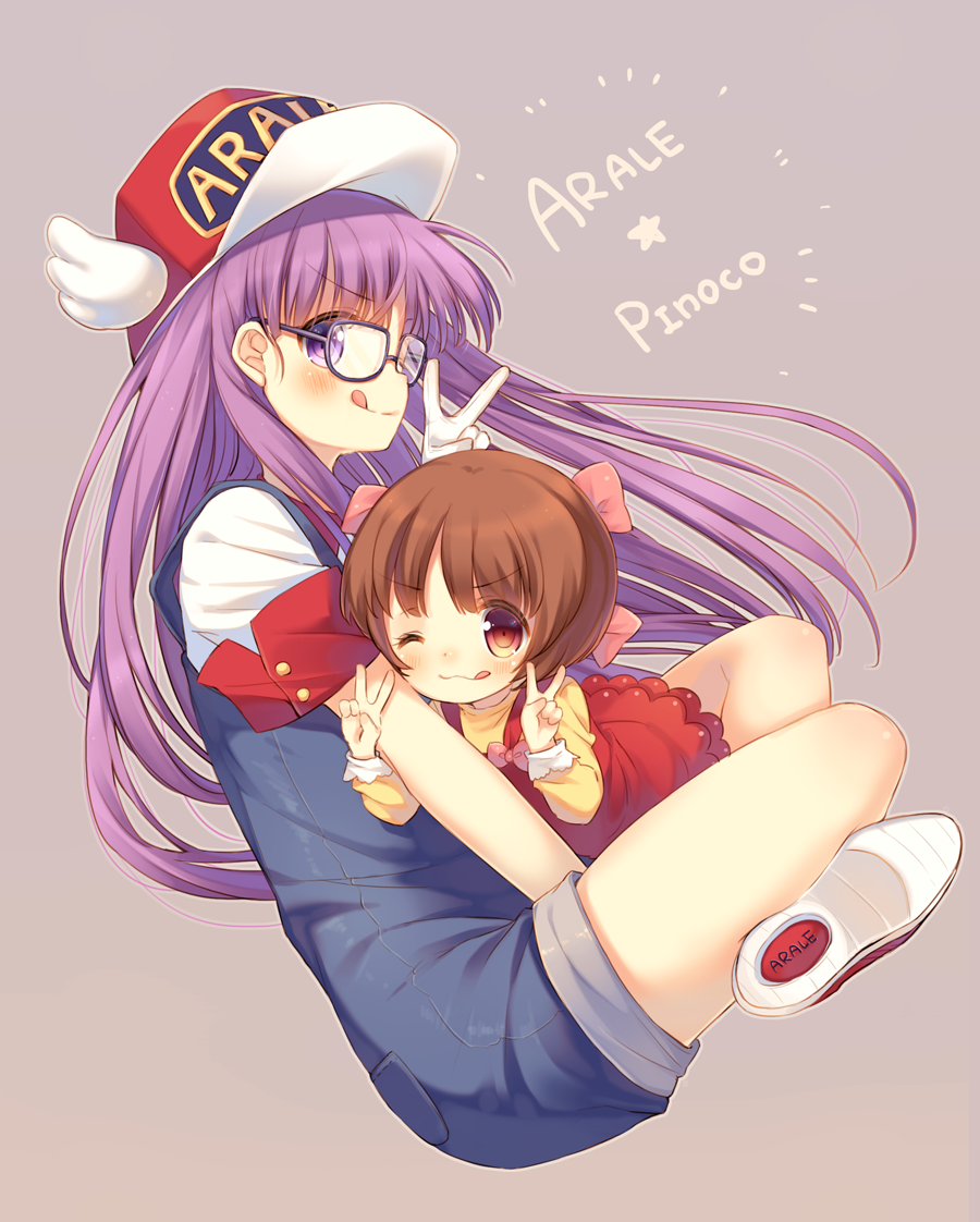 2girls, black_jack_(copyright), brown_hair, glasses, gloves, hat, long_hair, multiple_girls