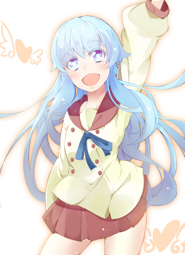 1girl, arm_up, blue_eyes, blue_hair, blush, happinesscharge_precure!, long_hair, open_mouth