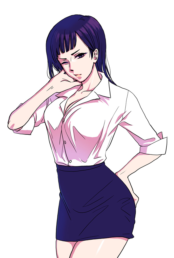 biafura, long_hair, nico_robin, one_piece, purple_hair, skirt, solo, wink