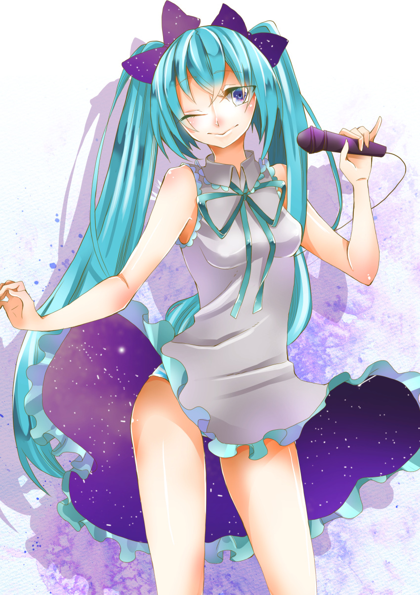 1girl, absurdres, aqua_hair, blue_eyes, dress, hatsune_miku, highres, long_hair
