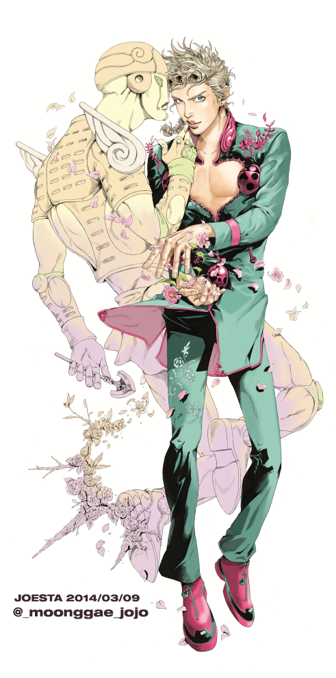 2boys, blonde_hair, blue_eyes, flower, giorno_giovanna, gold_experience, jojo_no_kimyou_na_bouken, multiple_boys