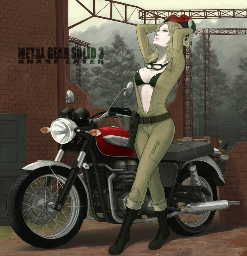 big_boss, blonde_hair, camouflage, eva, gloves, gun, helmet, highres