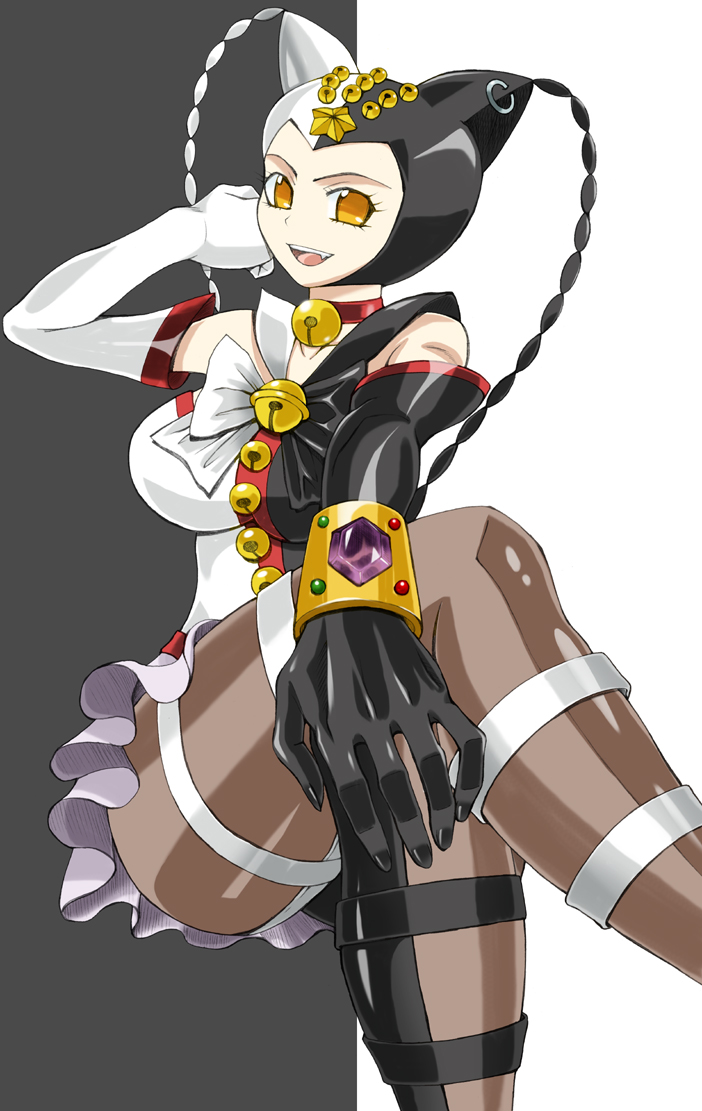 1girl, asymmetrical_clothes, bell, bishoujo_senshi_sailor_moon, black_gloves, bow, bracelet, brown_legwear