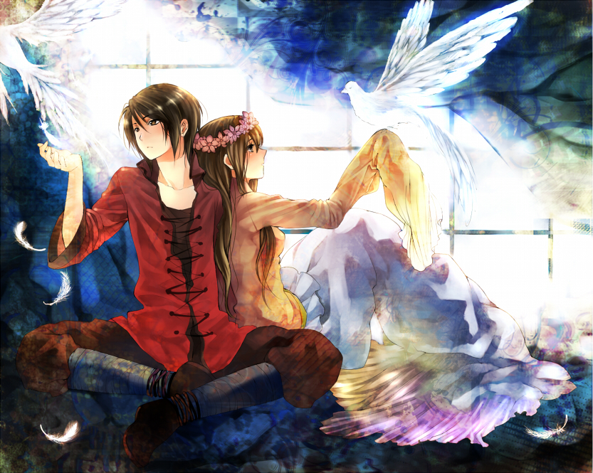 1girl, axis_powers_hetalia, bad_id, bird, brown_eyes, brown_hair, chinese_clothes, couple