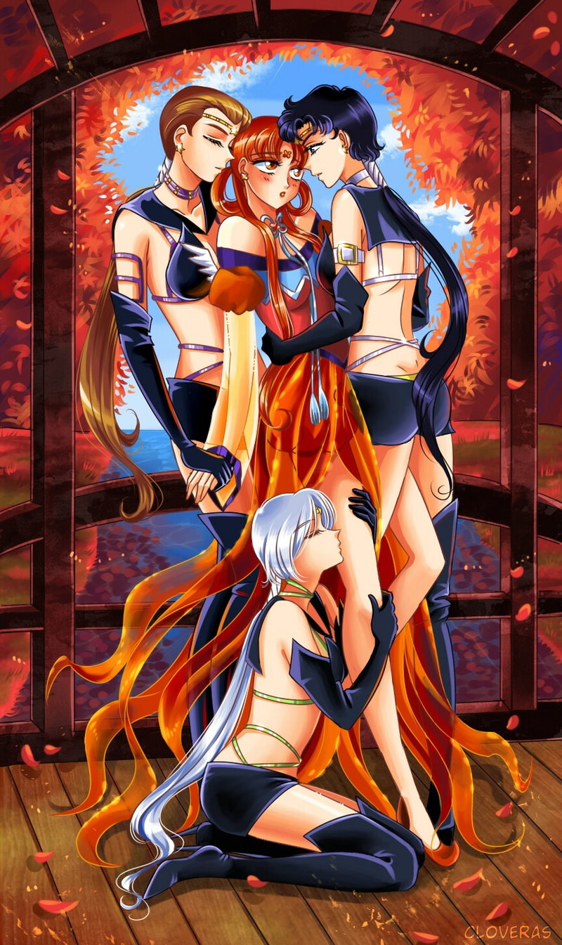 4girls, bare_shoulders, bishoujo_senshi_sailor_moon, blue_eyes, blush, boots, brown_eyes, brown_hair