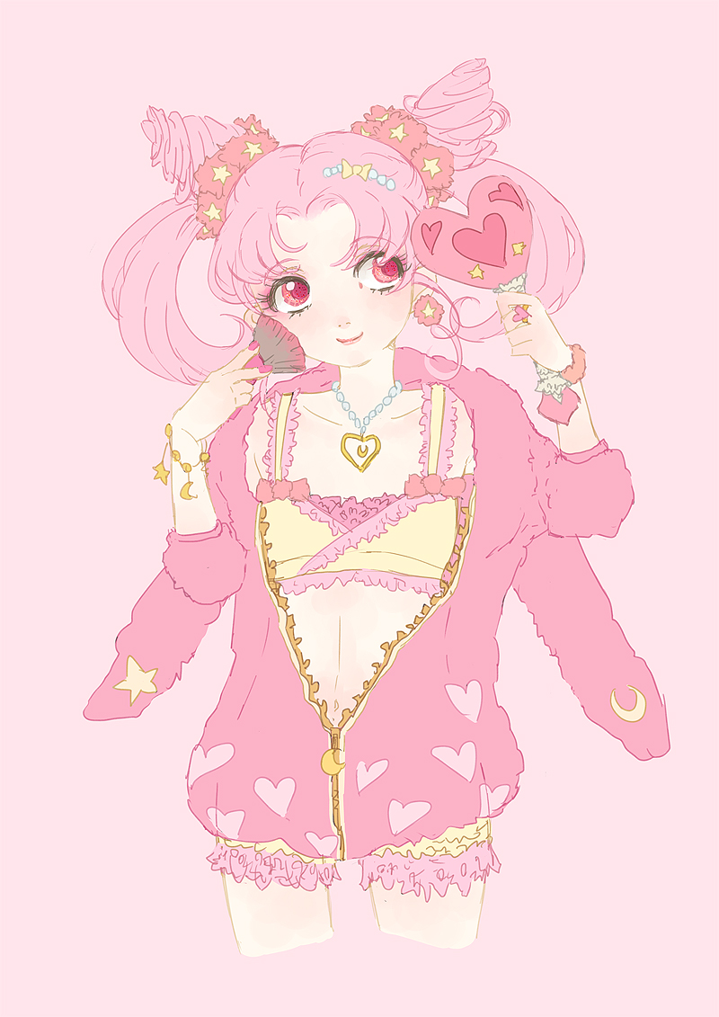 1girl, applying_makeup, bishoujo_senshi_sailor_moon, bloomers, bracelet, camisole, chibi_usa, double_bun