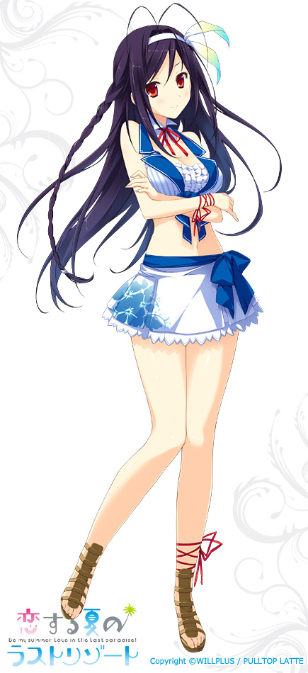 1girl, antenna_hair, braid, breasts, cleavage, koisuru_natsu_no_last_resort, kouzaki_umi, long_hair