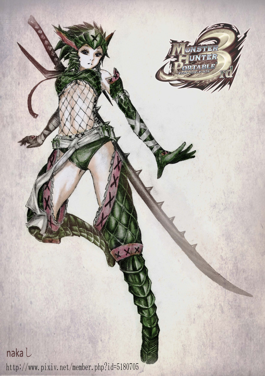 absurdres, highres, katana, long_sword, monster_hunter, nargacuga_(armor), nargacuga_subspecies, sword, weapon