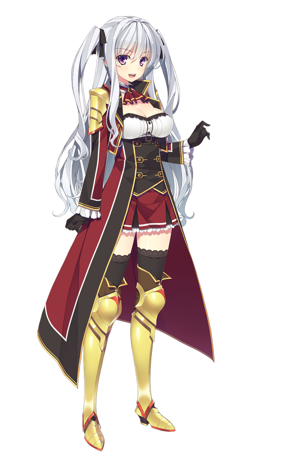 1girl, :d, black_legwear, breasts, cleavage, coat, greaves, grey_hair