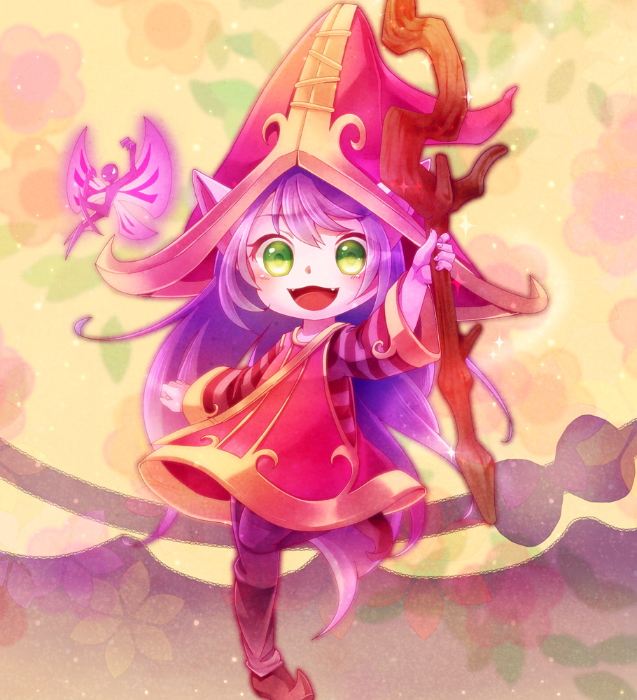 1girl, animal_ears, fangs, green_eyes, hat, league_of_legends, long_hair, looking_at_viewer