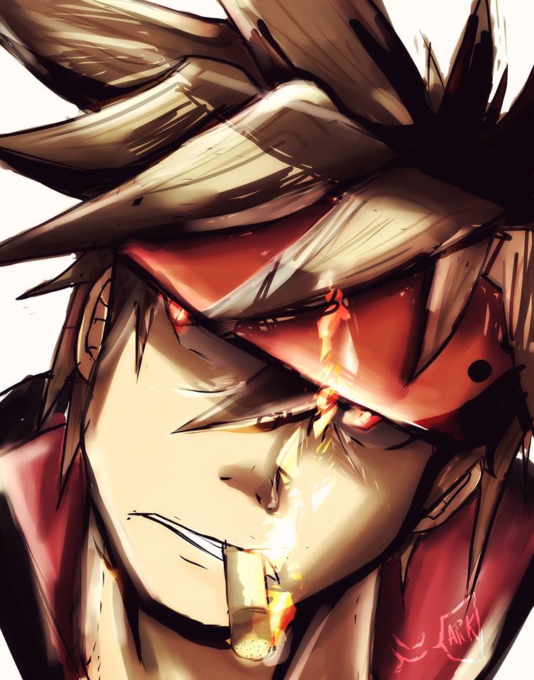 arkayne, cigarette, guilty_gear, headband, sol_badguy, wild_hair