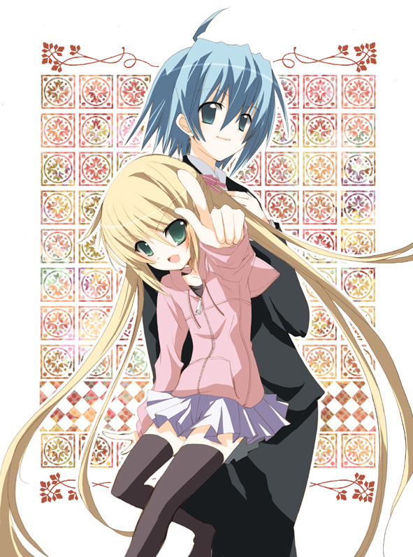black_legwear, black_thighhighs, blonde_hair, blue_hair, green_eyes, hayate_no_gotoku!, long_hair, mizushima_sorahiko