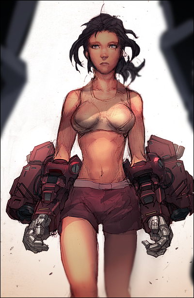 1girl, ddaroll, midriff, solo, transformers, verity_carlo