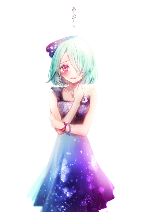 aqua_hair, dress, hair_over_one_eye, houjou_cosmo, irua, pretty_rhythm, pretty_rhythm_rainbow_live, solo, tears, violet_eyes