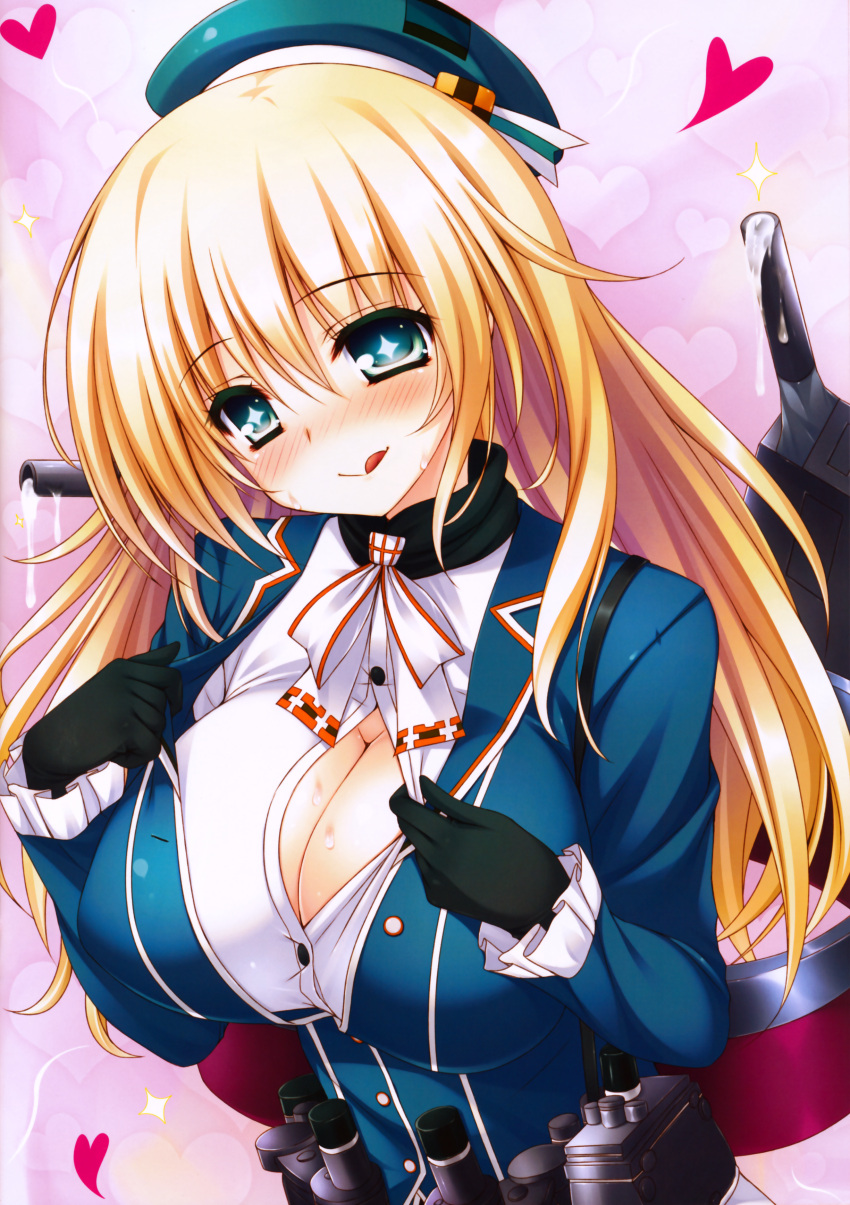 +_+, 1girl, 2-g, :q, absurdres, atago_(kantai_collection), blonde_hair, blue_eyes