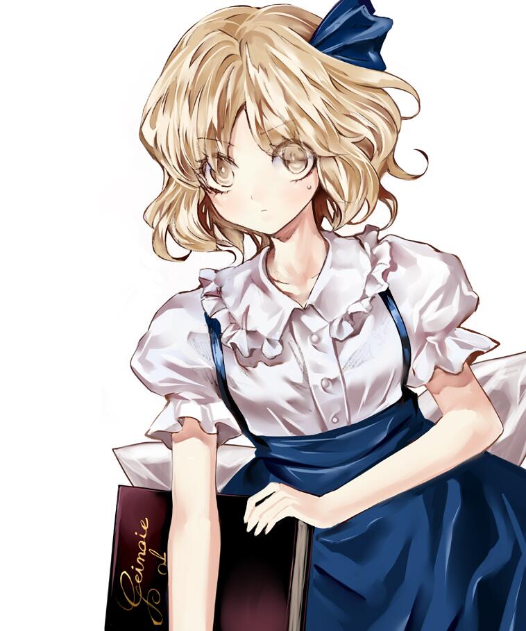1girl, alice_margatroid, alice_margatroid_(pc-98), blonde_hair, book, bow, grimoire, hair_bow