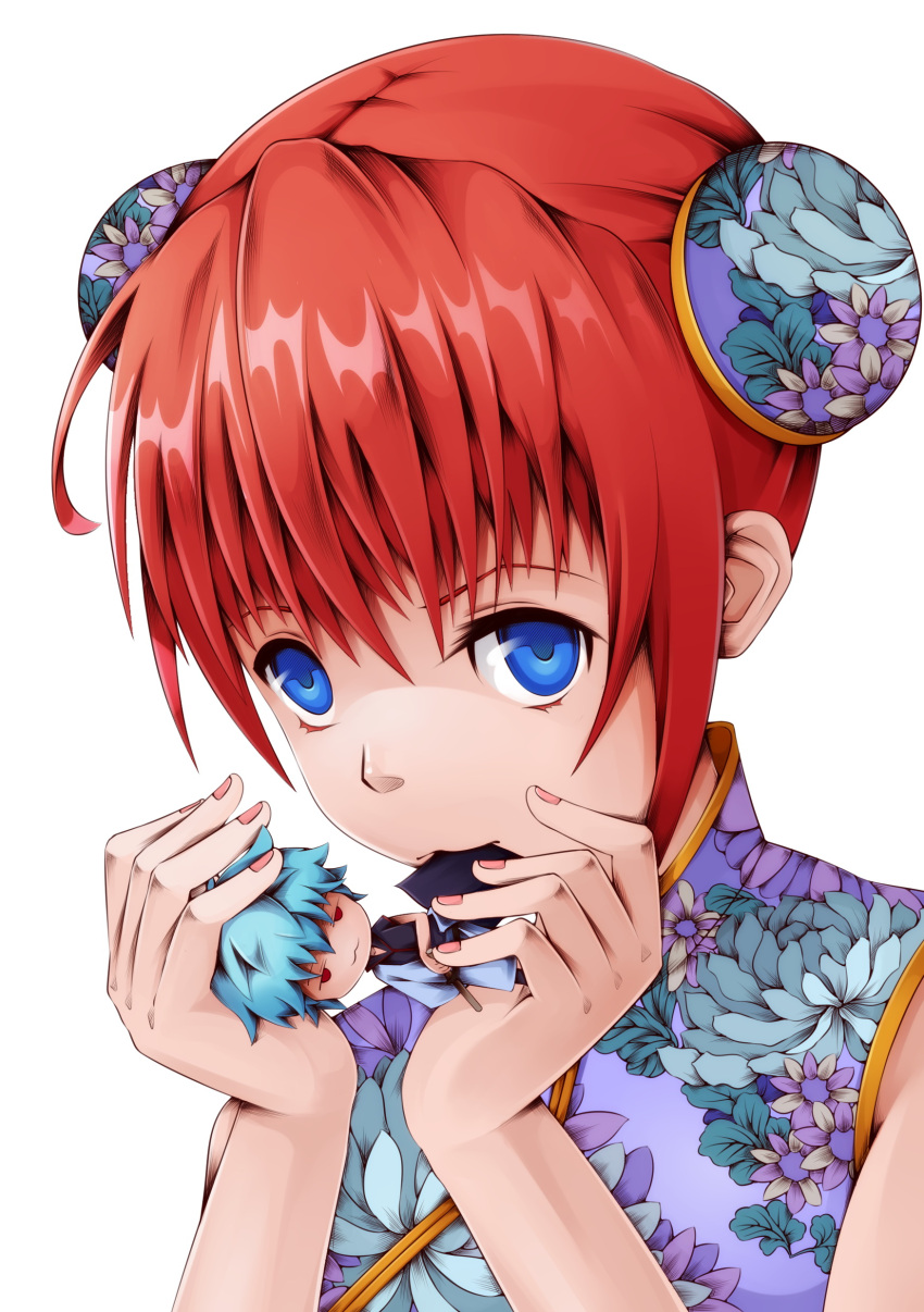 1girl, 52ikaros, absurdres, blue_eyes, bun_cover, bust, character_doll, china_dress