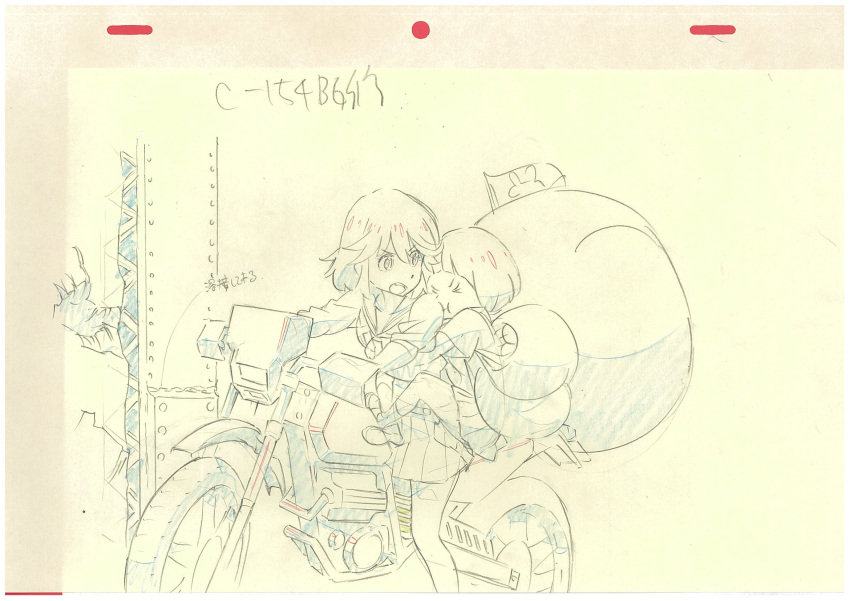 2girls, bag, color_trace, highres, key_frame, kill_la_kill, mankanshoku_mako, matoi_ryuuko
