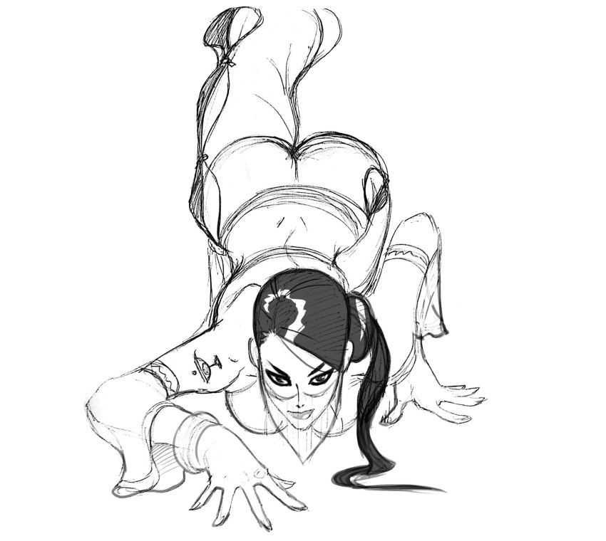 1girl, all_fours, ass, back, breasts, detached_sleeves, face_mask, highres