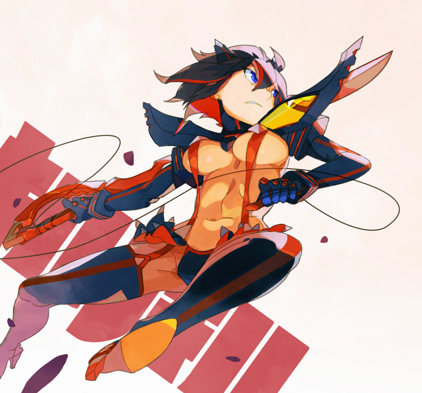 1girl, black_hair, black_legwear, blue_eyes, breasts, highres, kill_la_kill, kinggainer
