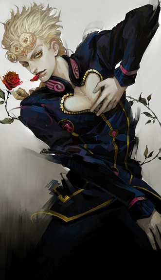 1boy, ao666, blonde_hair, flower, giorno_giovanna, jojo_no_kimyou_na_bouken, realistic, red_rose