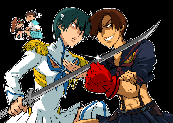 1girl, 3boys, amaniyu, aqua_hair, black_background, brown_hair, cosplay, gloves
