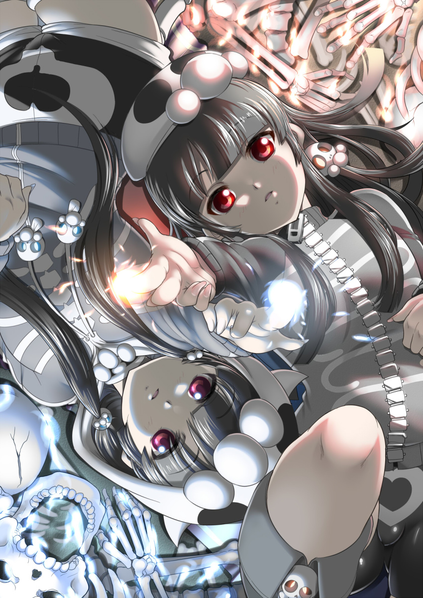 2girls, akidenmania, black_hair, bone, dokurohime, highres, long_hair, looking_at_viewer