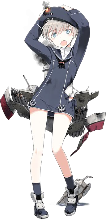 1girl, ankle_boots, arms_up, blue_eyes, boots, full_body, hat, kantai_collection