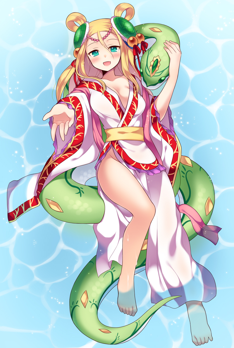 1girl, aqua_eyes, blonde_hair, blush, breasts, dress, hair_ornament, hair_ribbon
