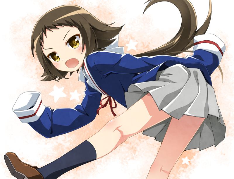 1girl, blush, brown_hair, gotou_jin, long_hair, looking_at_viewer, mikakunin_de_shinkoukei, mitsumine_mashiro
