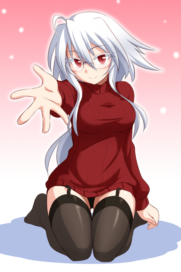 1girl, black_legwear, borrowed_character, breasts, fuurin_rei, glasses, ikune_juugo, long_hair