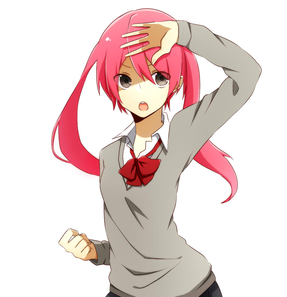 1girl, ayasaki_remi, brown_eyes, hori-san_to_miyamura-kun, long_hair, open_mouth, pink_hair, school_uniform, solo, twintails, vector_(wtshbkds_owkr)