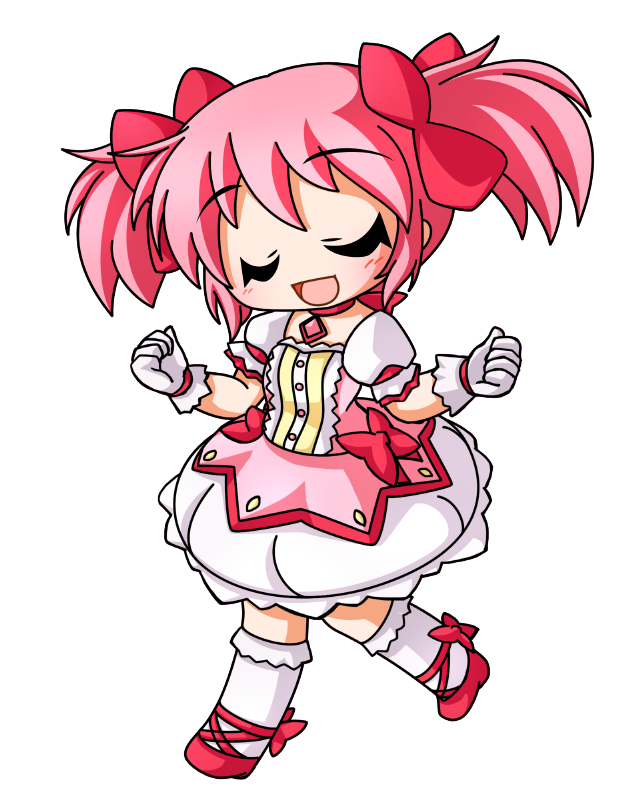 1girl, chibi, clos, closed_eyes, dress, kaname_madoka, mahou_shoujo_madoka_magica, pink_dress