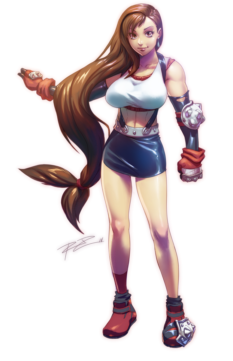 1girl, ankle_boots, boots, brass_knuckles, breasts, brown_eyes, brown_hair, crop_top