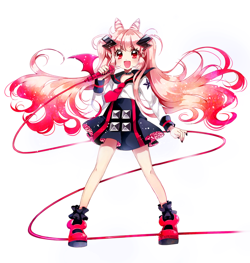 1girl, ayamo_(devi_rock), black_nails, devi_rock, long_hair, microphone, open_mouth, original