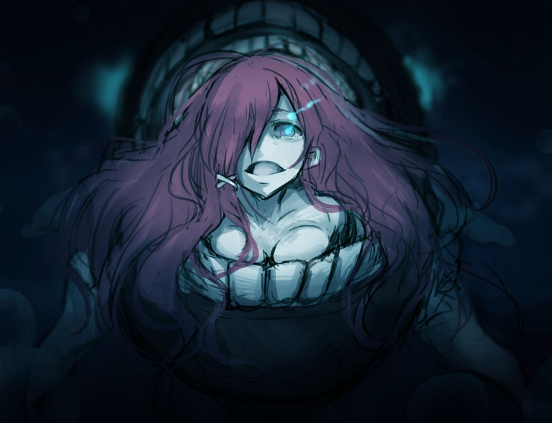 1girl, aqua_eyes, ayakura_juu, breasts, cleavage, collarbone, glowing, glowing_eyes