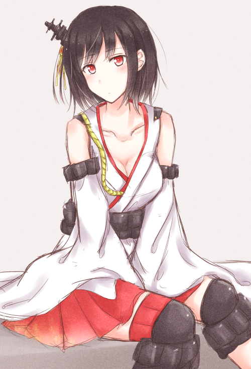 1girl, bare_shoulders, black_hair, cleavage_cutout, detached_sleeves, hair_ornament, kantai_collection, kiyonaka_rei