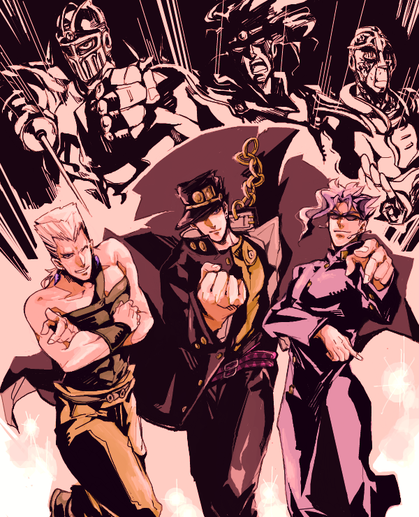 6+boys, dekopin08, drawr, hierophant_green, jean_pierre_polnareff, jojo_no_kimyou_na_bouken, kakyouin_noriaki, kuujou_joutarou